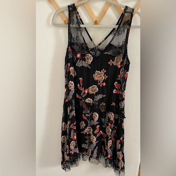Angie Dress Small Mini Black Bohemian Floral Lace Drop Waist Sundress - Picture 1 of 7
